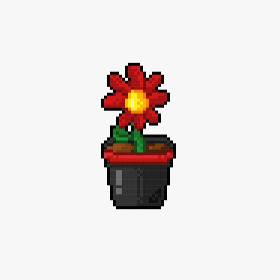 flower in the pot with pixel art style vector