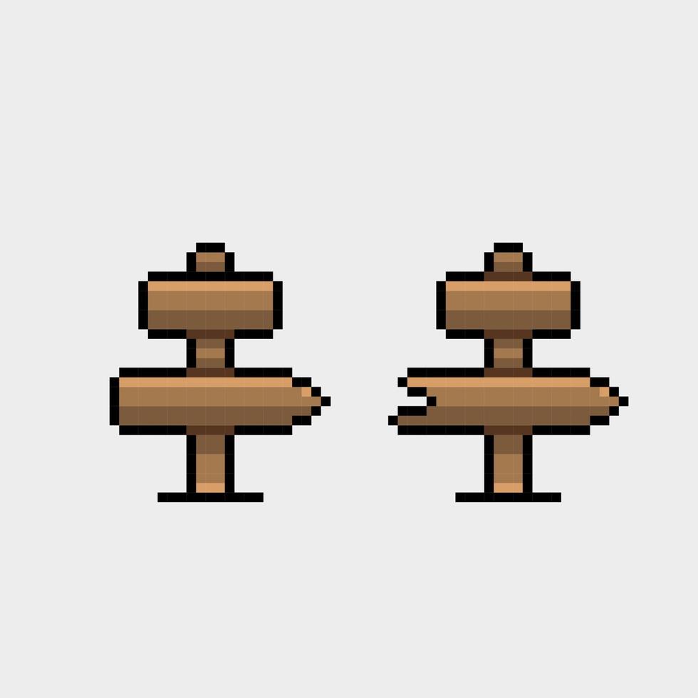 wooden sign post in pixel art style vector