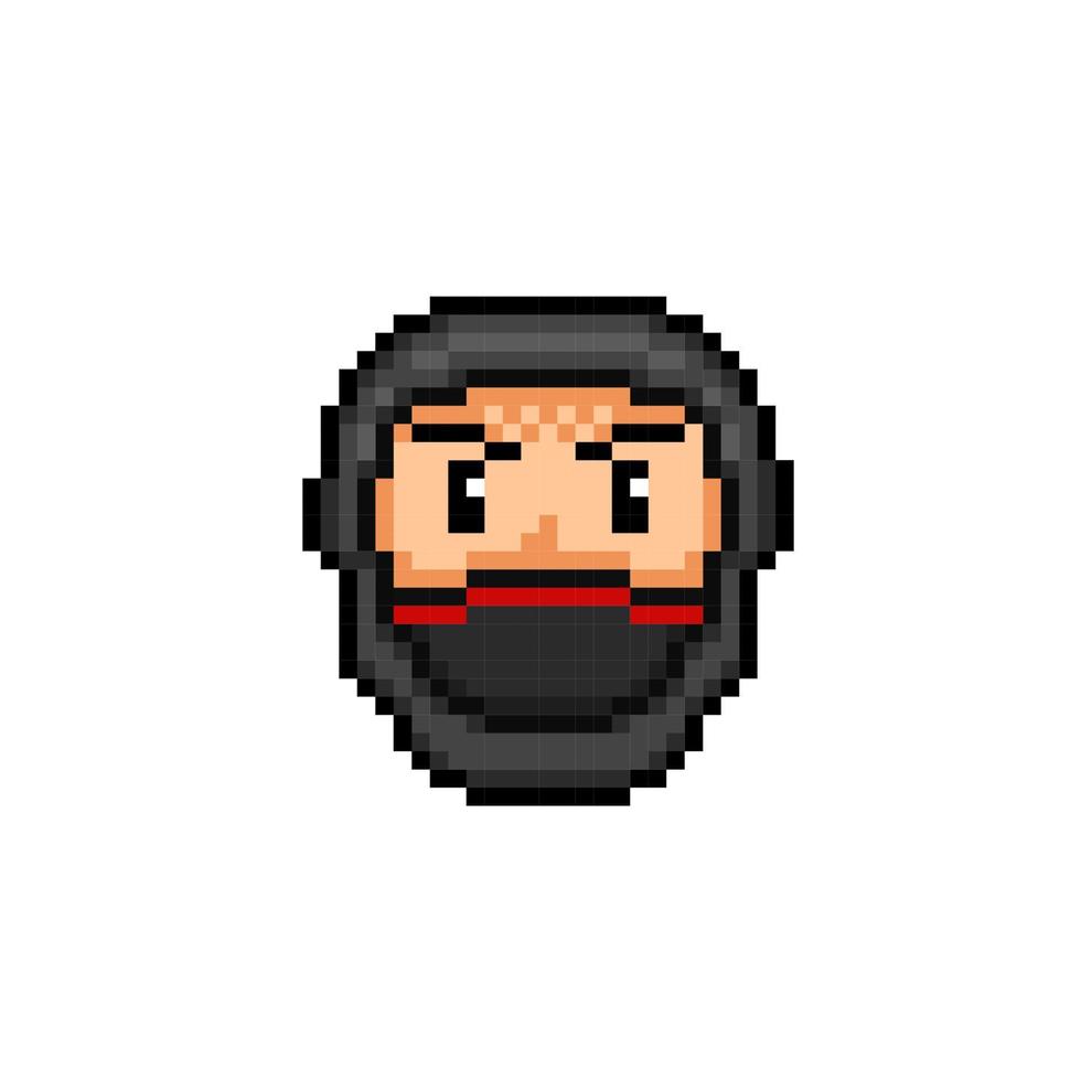 black ninja head in pixel art style vector