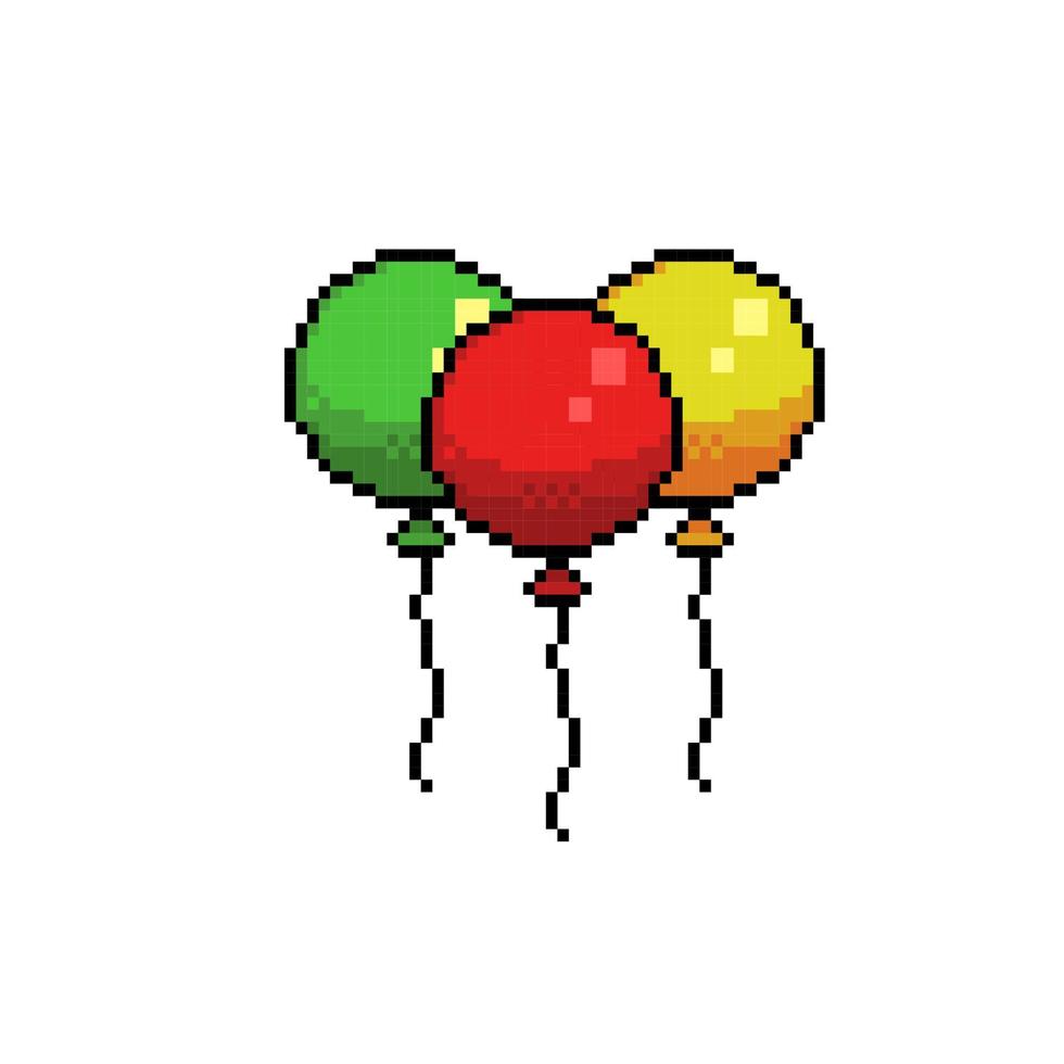 three balloons in pixel art style vector