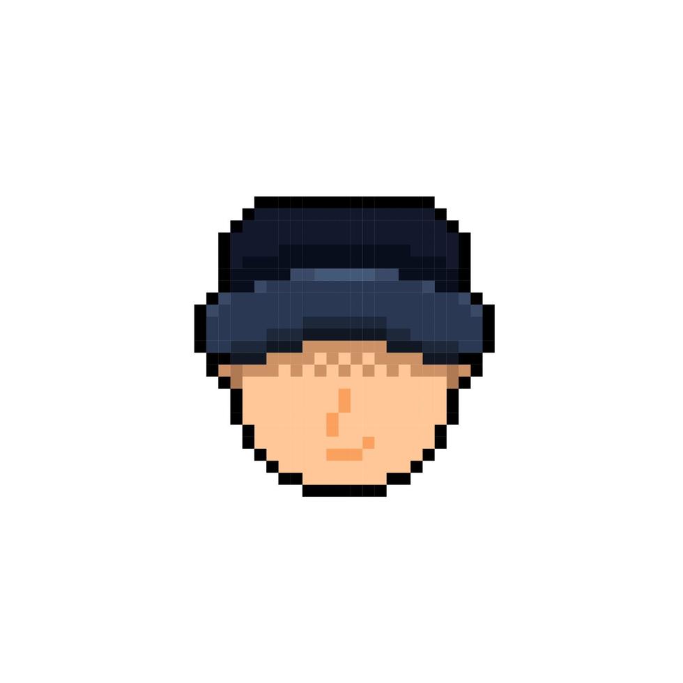 male head wearing hat in pixel art style vector