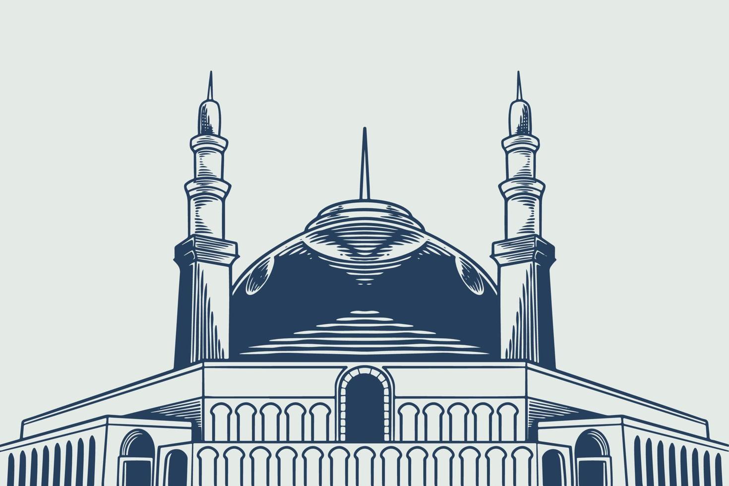 Hand drawing of big mosque ramadan theme isolated on white background. vector
