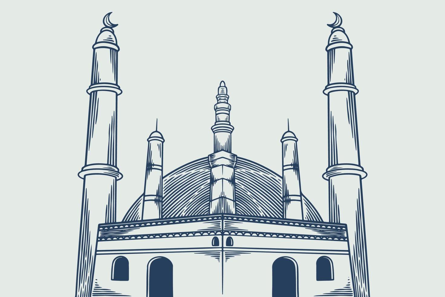 Hand drawing of big mosque ramadan theme isolated on white background. vector