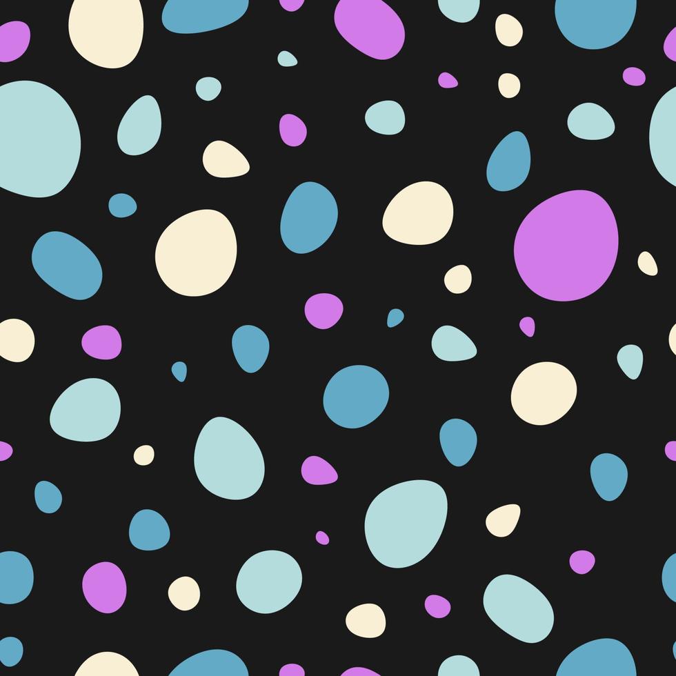 Colorful polka dots seamless pattern isolated on black background. vector