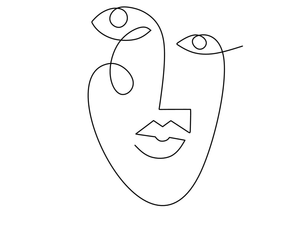 Hand drawing single one line of abstract face on white background. vector