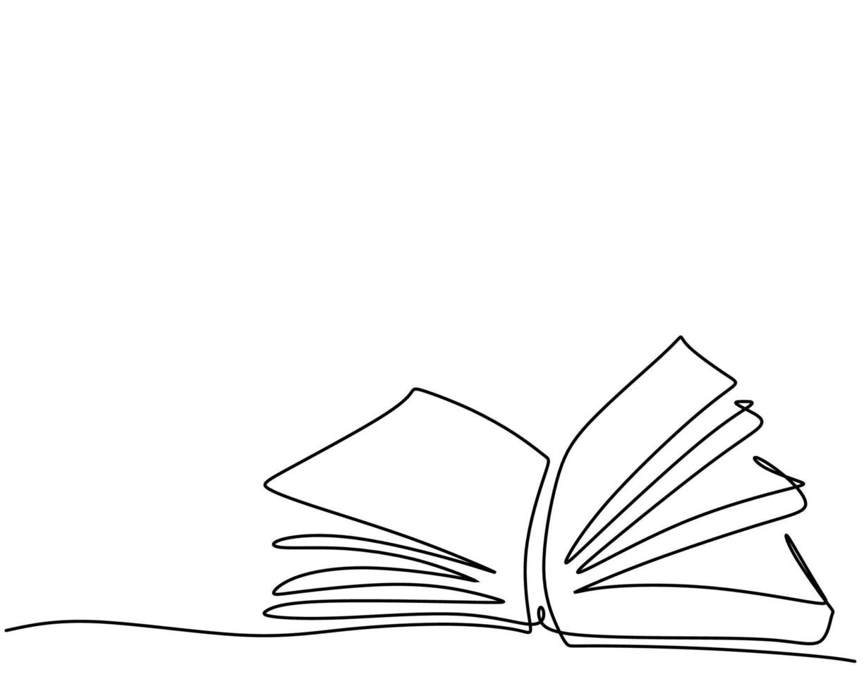 Hand drawing single one line of opened book on white background. vector