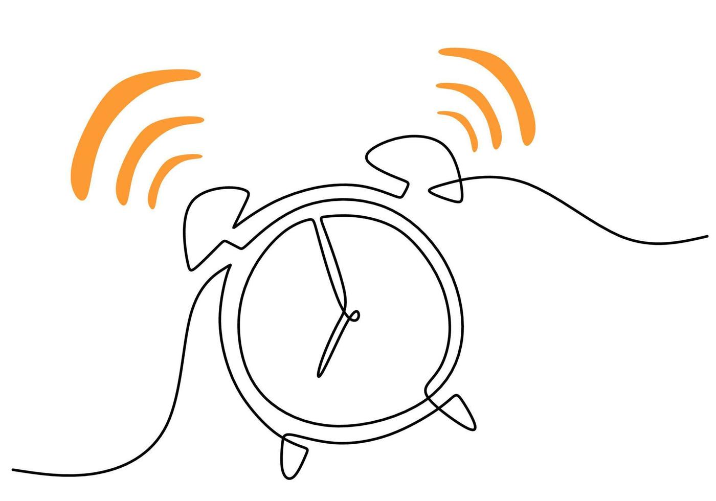 Hand drawing one single continuous line of alarm clock vector