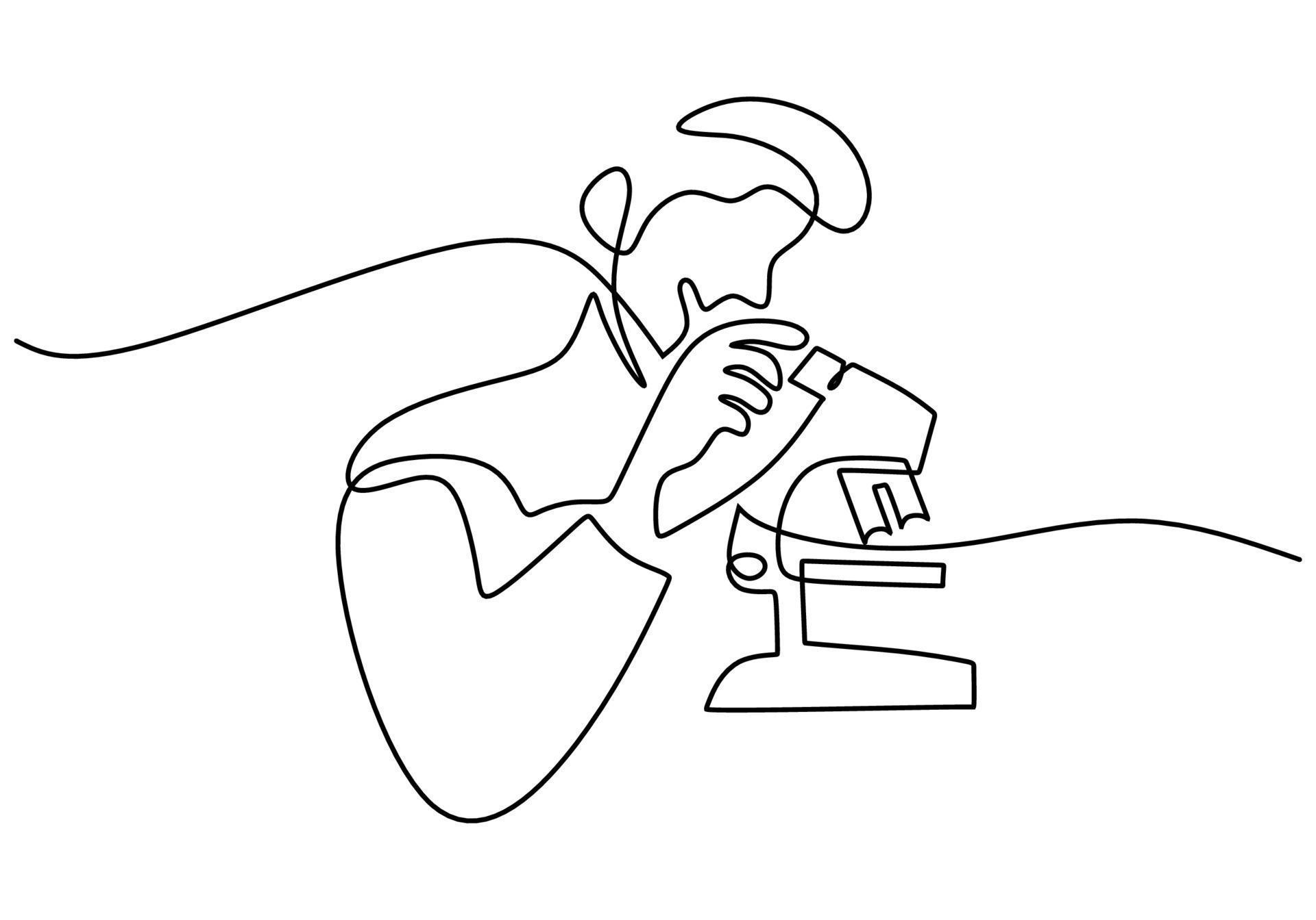 Hand drawing one single continuous line of scientist science theme ...