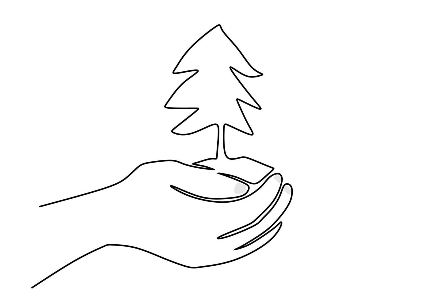 Hand drawing one single continuous line of spruce on hand vector