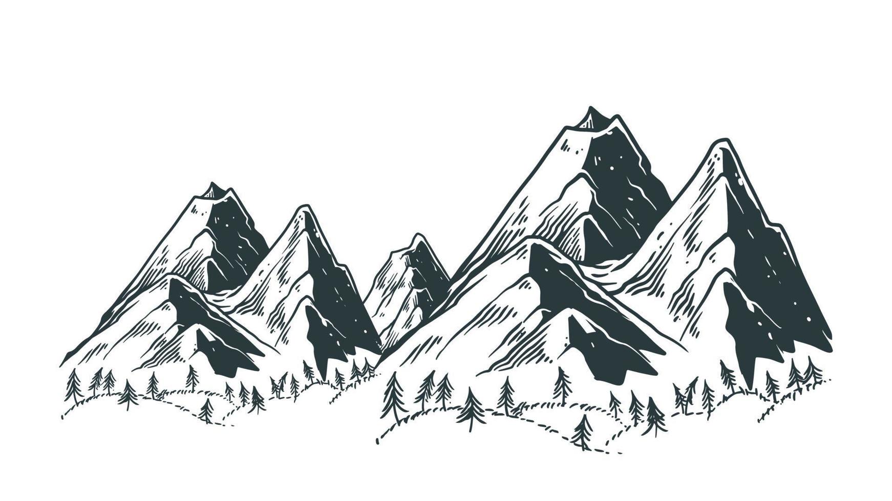 Mountain landscape Hand drawn  illustration sketch natural drawing vector