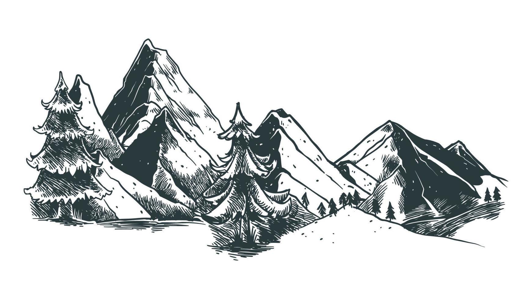 montaña paisaje mano dibujado vector ilustración, bosquejo dibujo