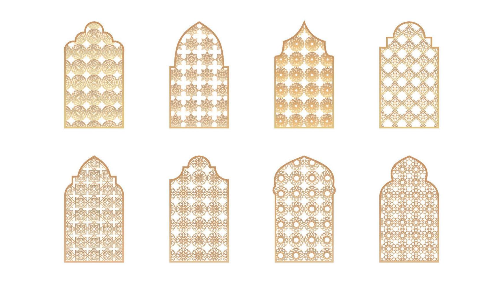 Eight mosque windows isolated on white background. vector