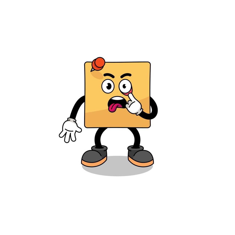 personaje ilustración de pegajoso Nota con lengua pega fuera vector