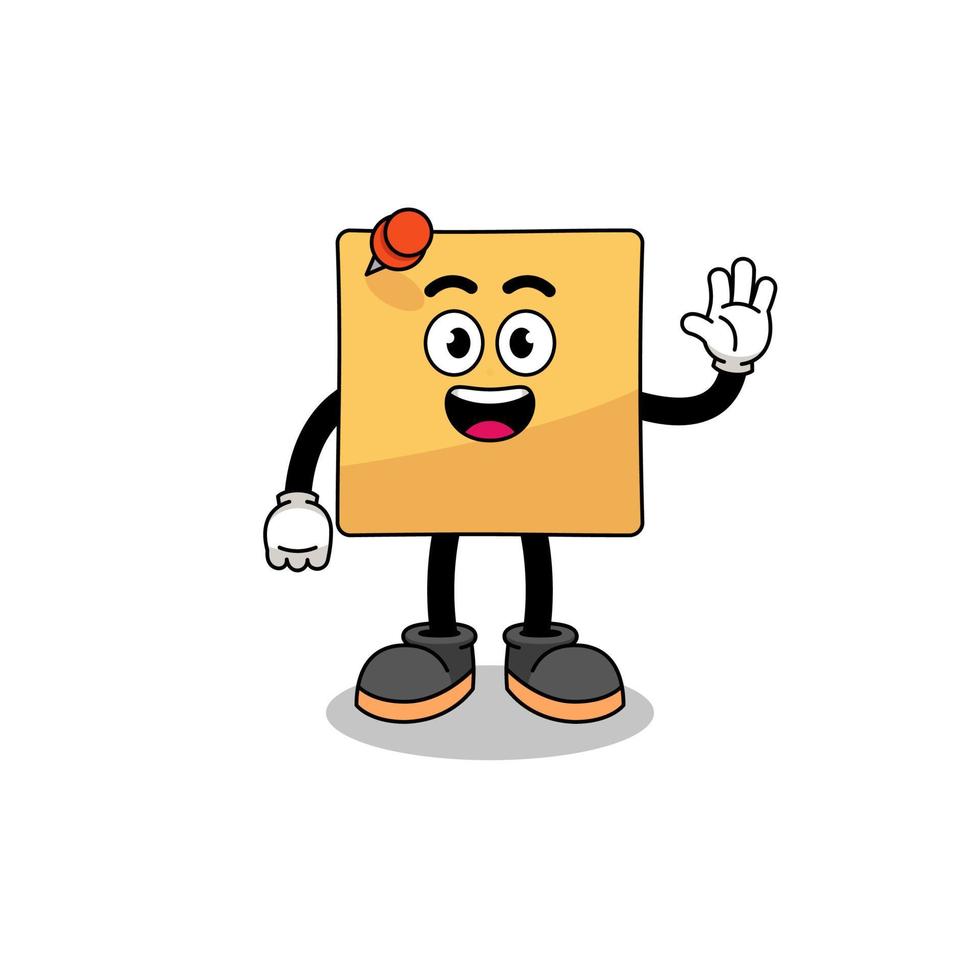 sticky note cartoon doing wave hand gesture vector