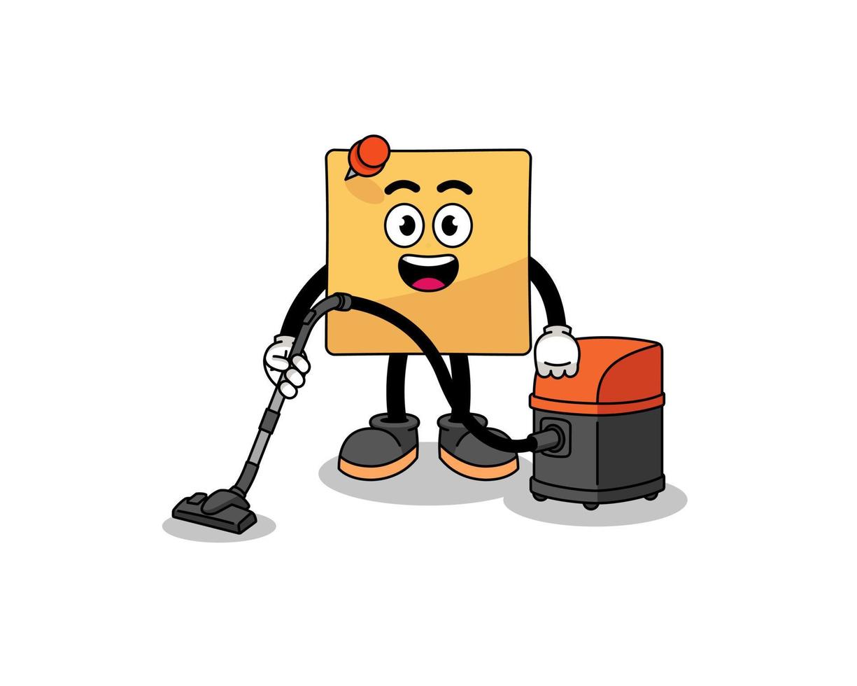 Character mascot of sticky note holding vacuum cleaner vector