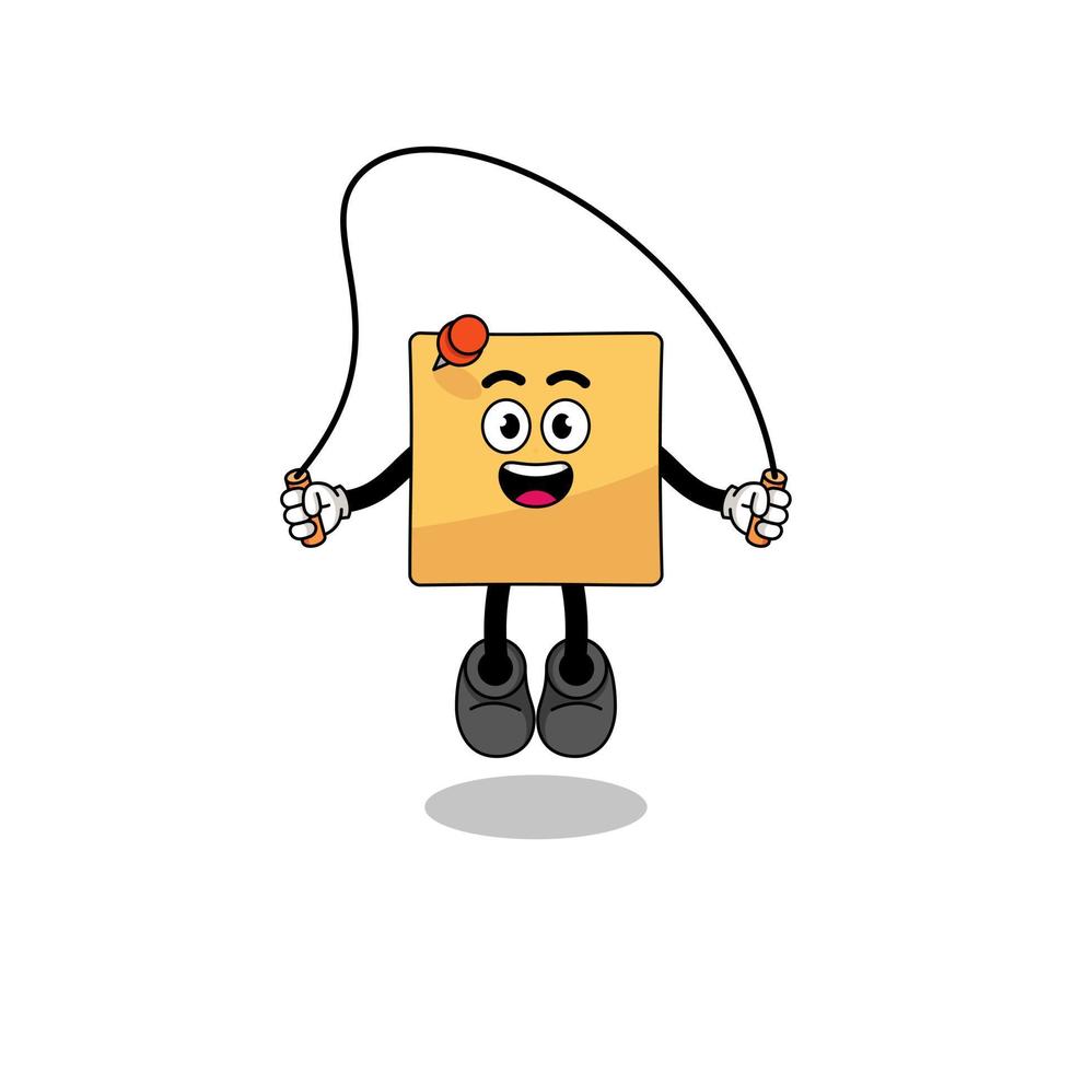 sticky note mascot cartoon is playing skipping rope vector