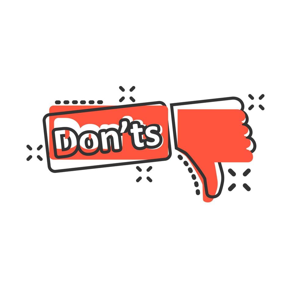 Don'ts sign icon in comic style. Unlike vector cartoon illustration. No business concept splash effect.