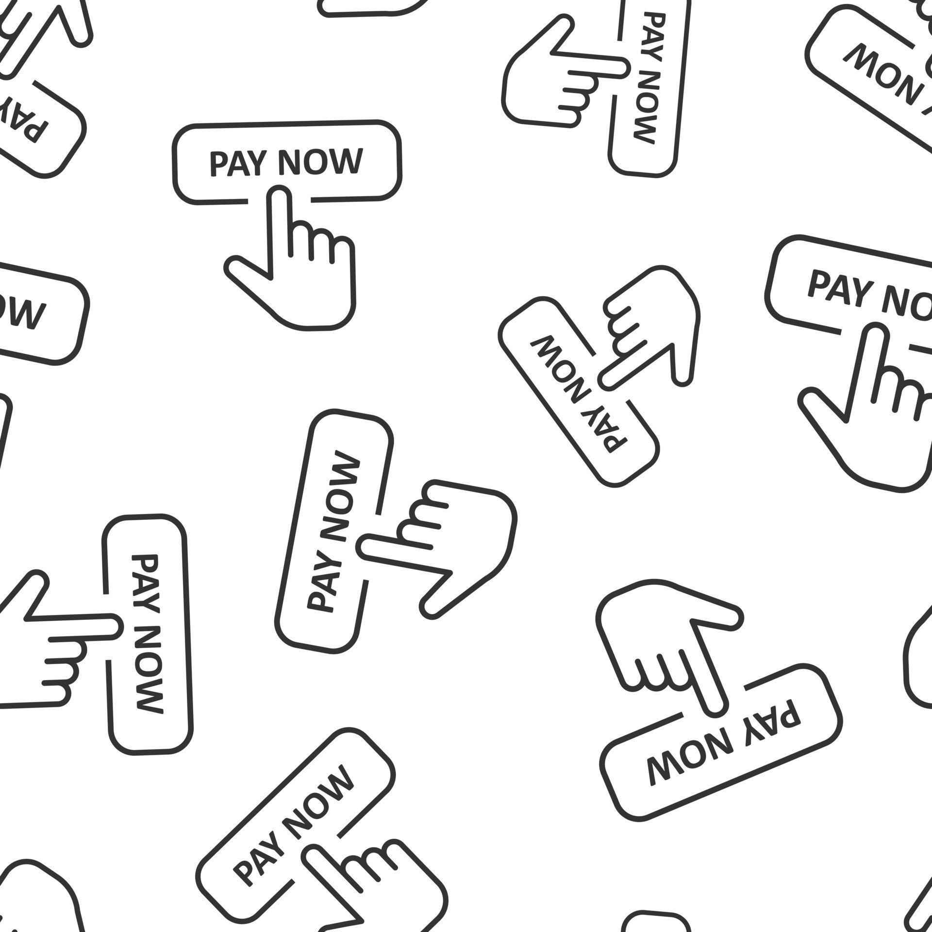 Pay now icon seamless pattern background. Finger cursor vector