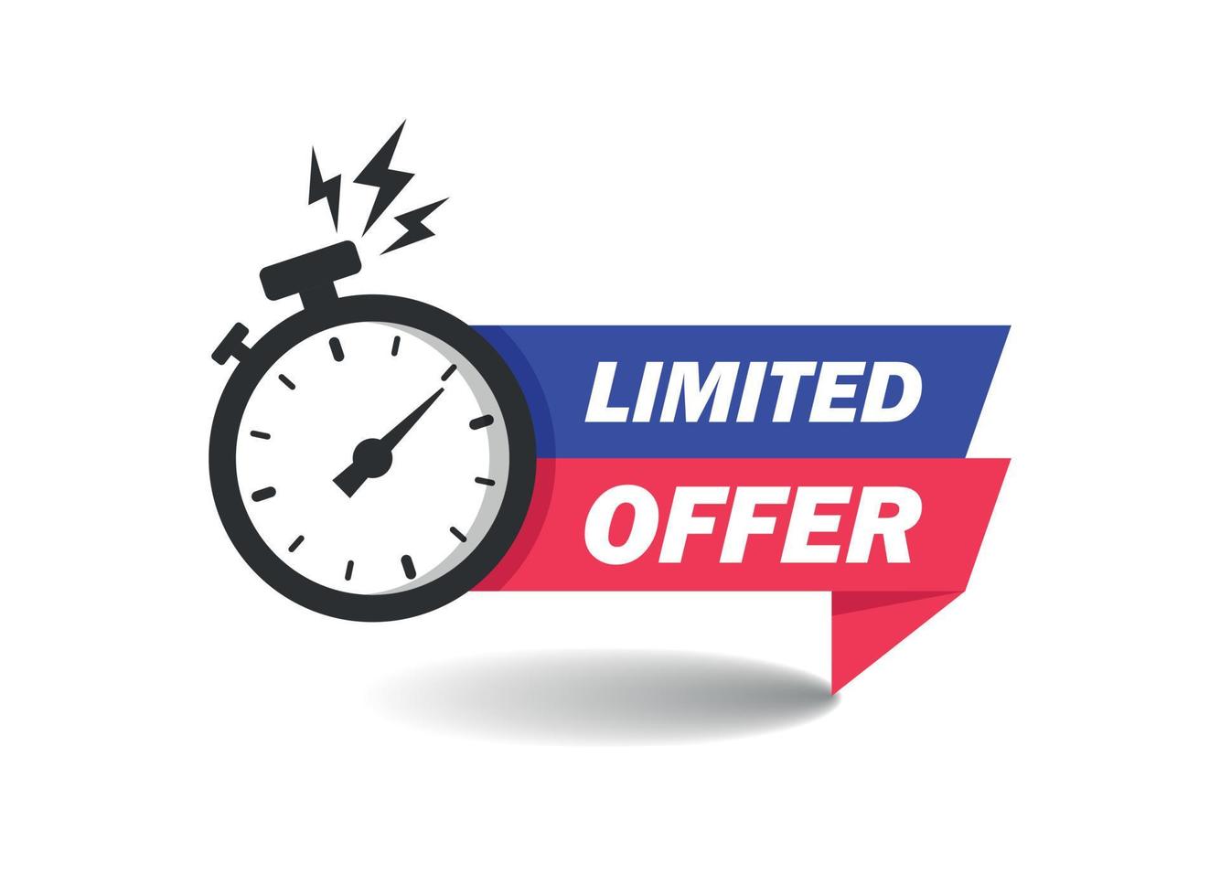 Limited offer icon in flat style. Promo label with alarm clock vector illustration on isolated background. Last minute chance sign business concept.