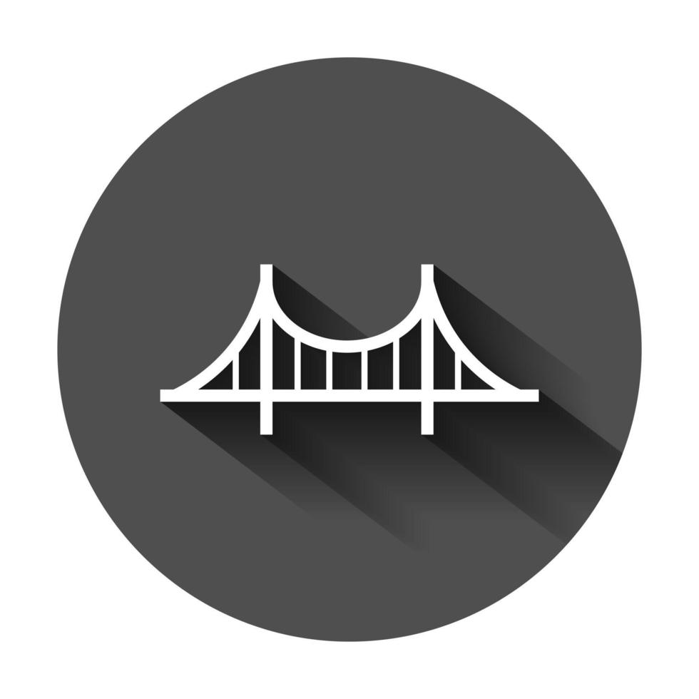 Bridge sign icon in flat style. Drawbridge vector illustration on black round background with long shadow. Road business concept.