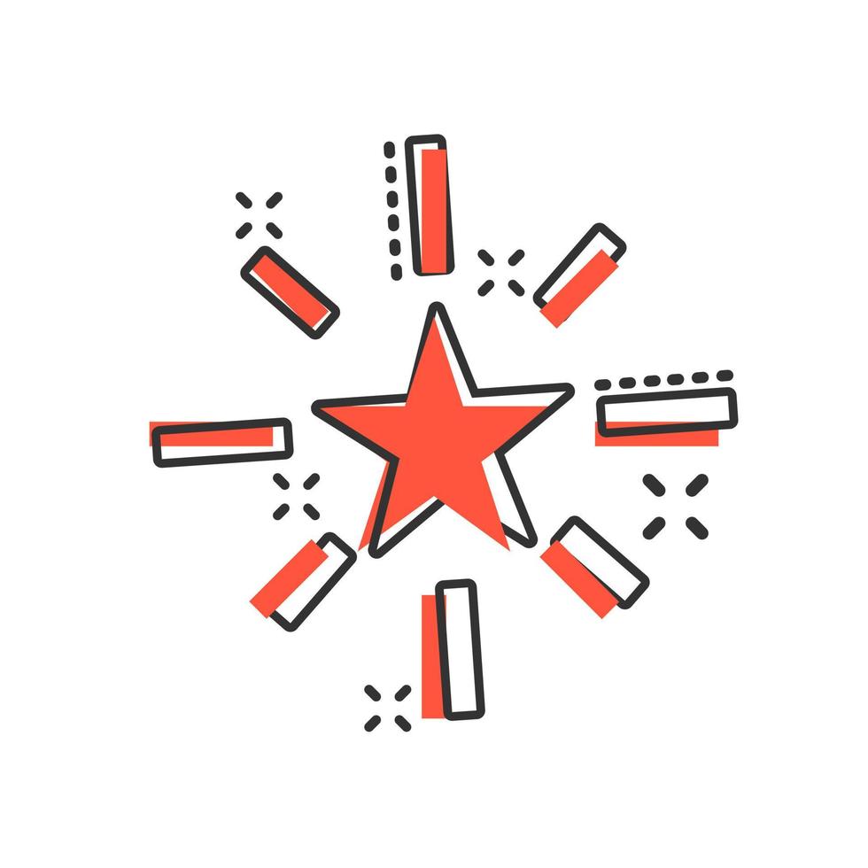 Excellence icon in comic style. Star ribbon vector cartoon illustration on white isolated background. Award medal business concept splash effect.