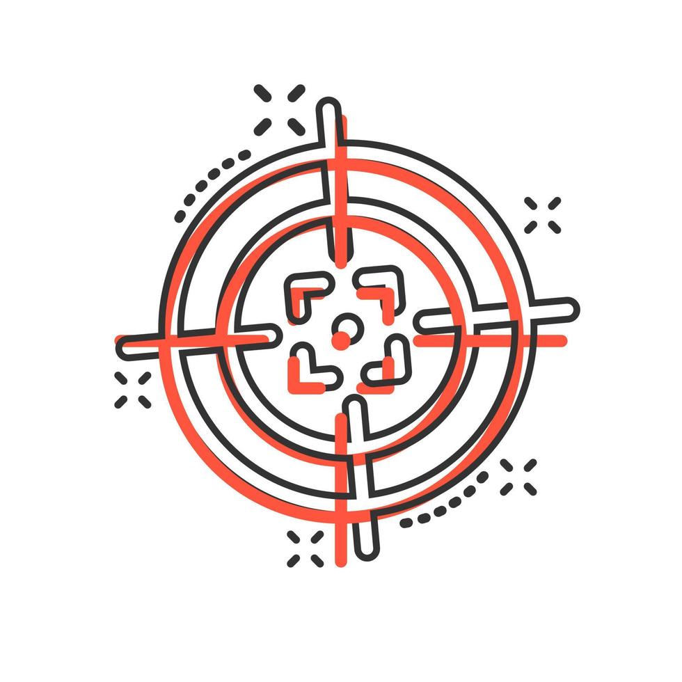 Shooting target vector icon in comic style. Aim sniper symbol cartoon illustration on white background. Target aim business concept splash effect.