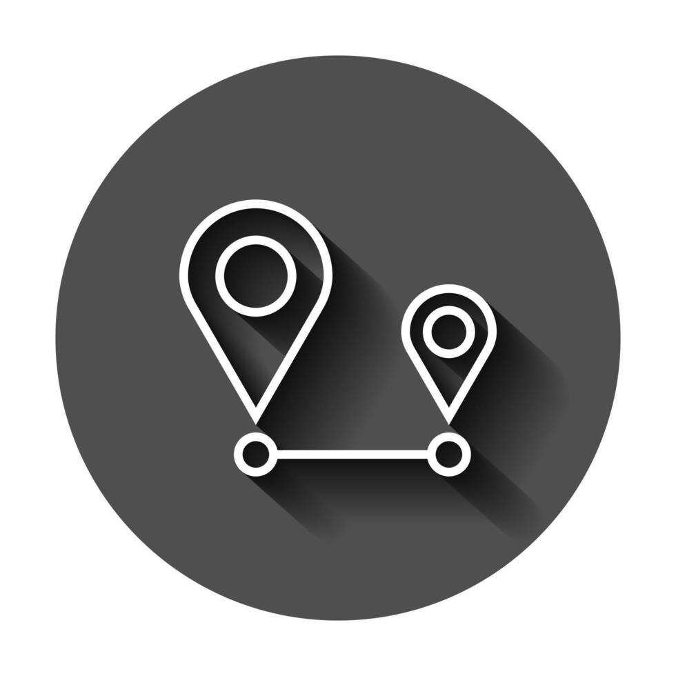 distancia alfiler icono en plano estilo. GPS navegación vector ilustración en negro redondo antecedentes con largo sombra. comunicación viaje negocio concepto.