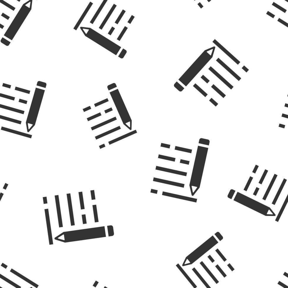 Pencil notepad icon seamless pattern background. Document write vector illustration on white isolated background. Pen drawing business concept.