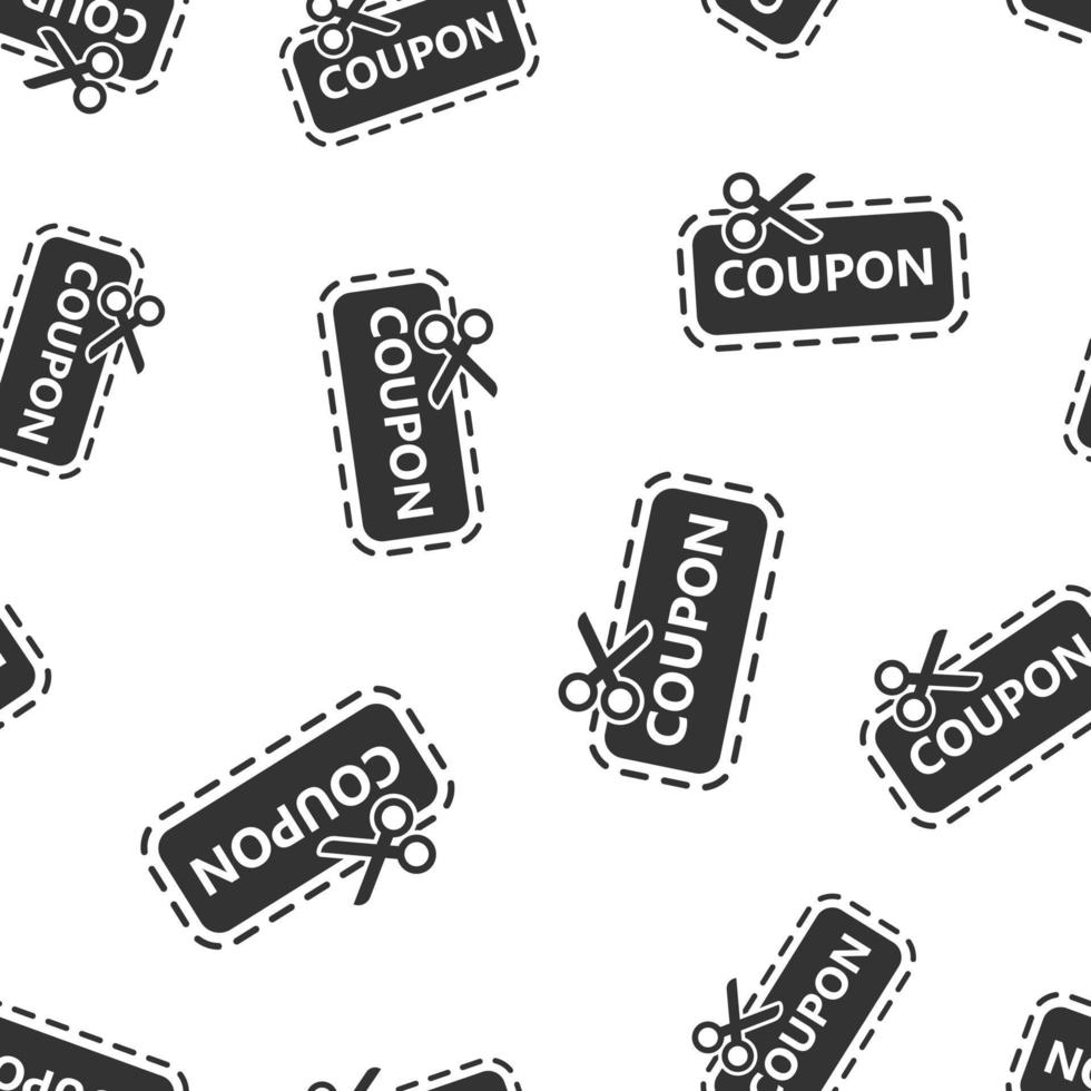 Discount coupon icon seamless pattern background. Scissors with price tag vector illustration on white isolated background. Sale sticker business concept.