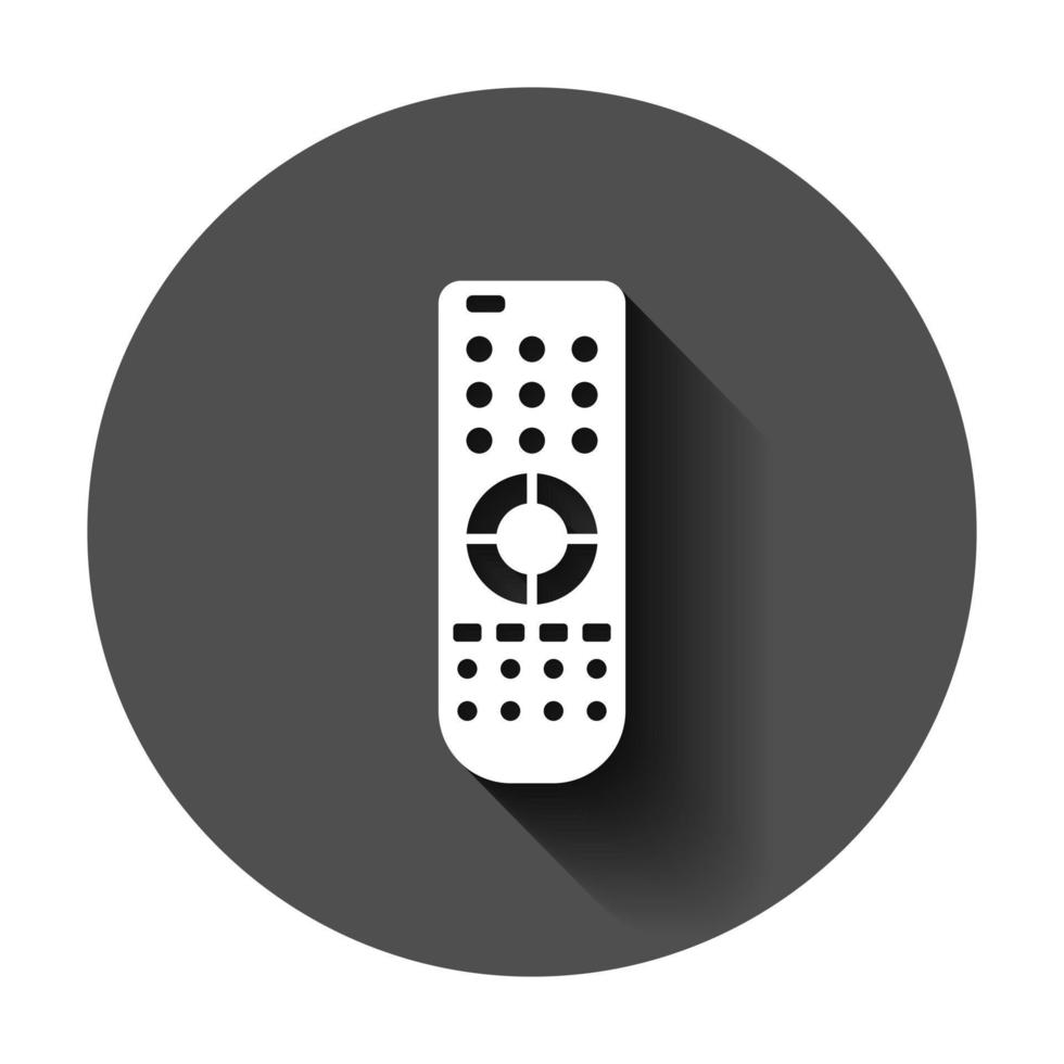 Remote control icon in flat style. Infrared controller vector illustration on black round background with long shadow. Tv keypad business concept.