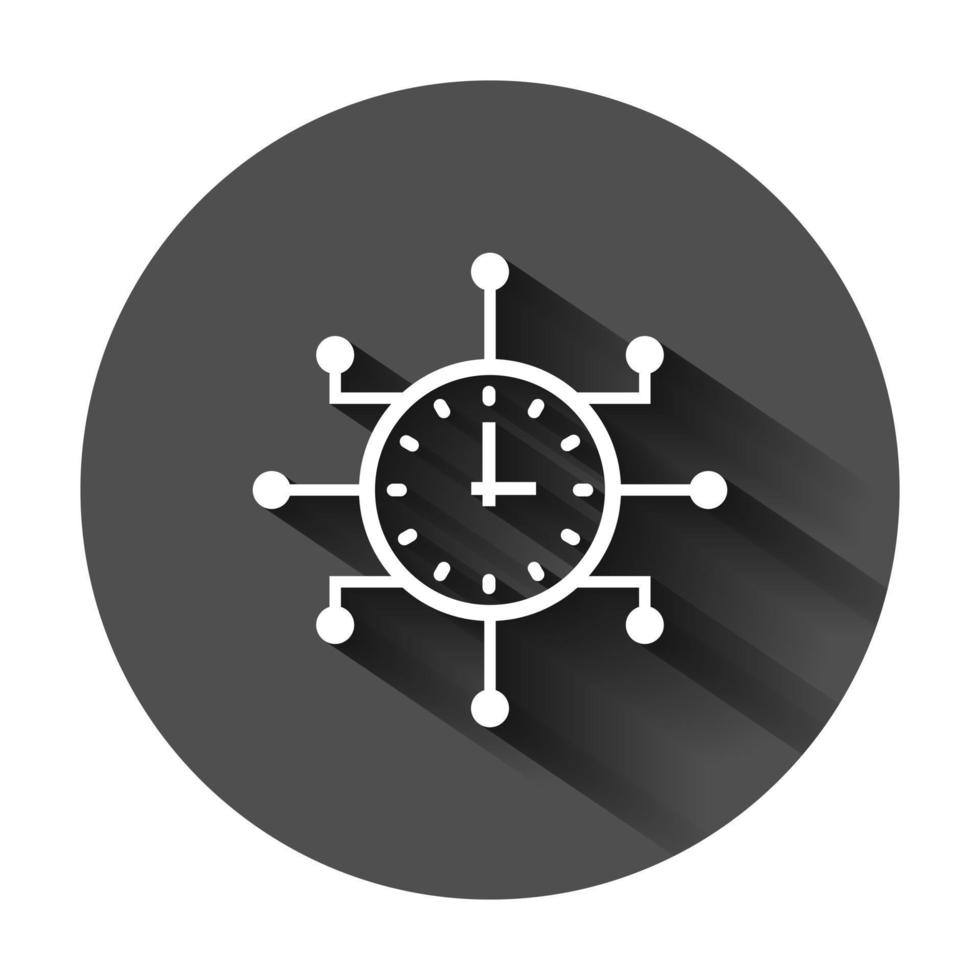 real hora icono en plano estilo. reloj vector ilustración en negro redondo antecedentes con largo sombra. reloj negocio concepto.