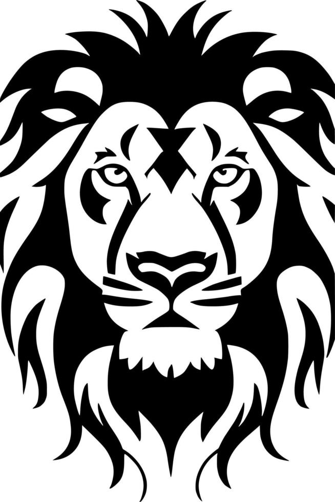 black and white of lion face cartoon vector