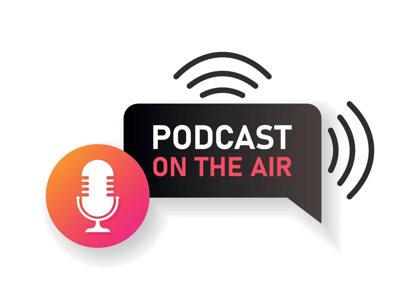 Podcast microphone icon in flat style. Audio interview vector illustration on isolated background. Studio speaker sign business concept.