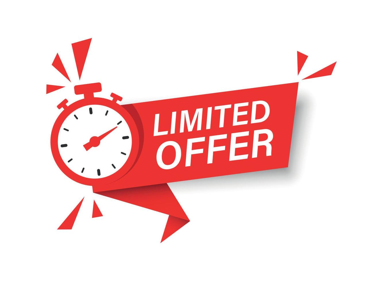 Limited offer icon in flat style. Promo label with alarm clock vector illustration on isolated background. Last minute chance sign business concept.