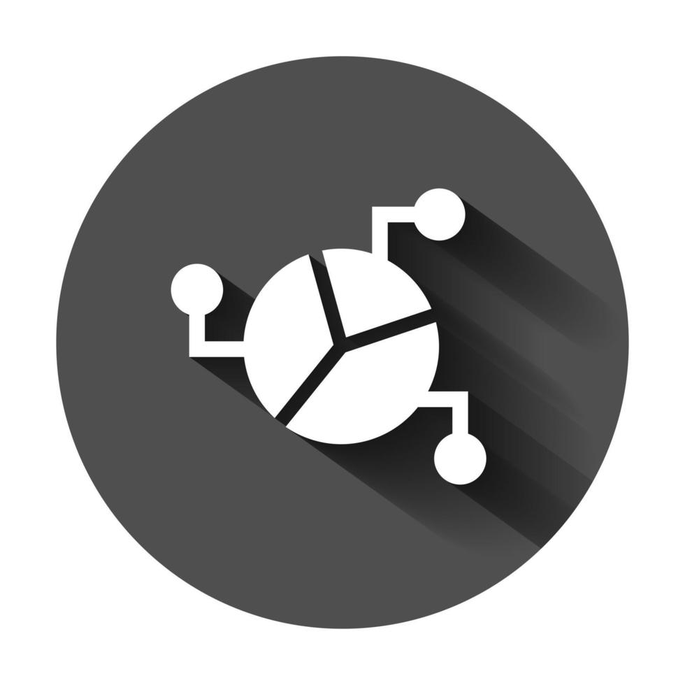 Chart icon in flat style. Diagram vector illustration on black round background with long shadow. Statistics business concept.