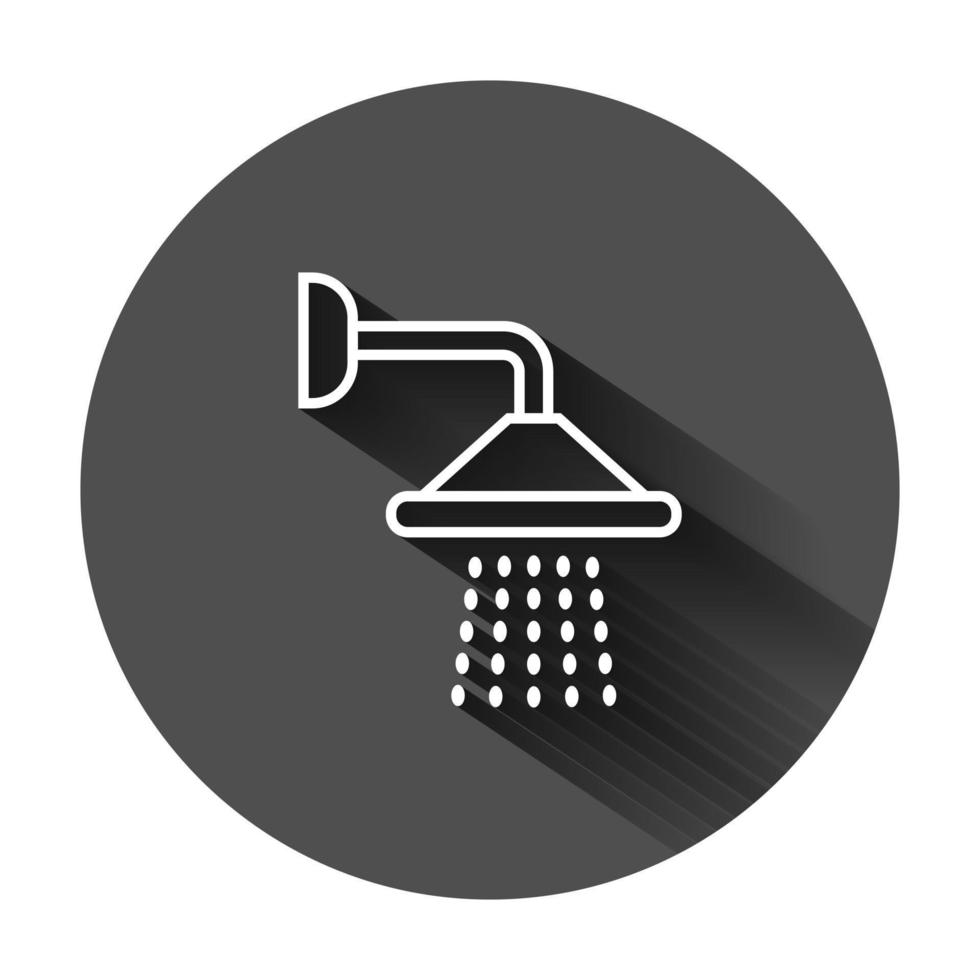 ducha firmar icono en plano estilo. baño agua dispositivo vector ilustración en negro redondo antecedentes con largo sombra. lavar negocio concepto.