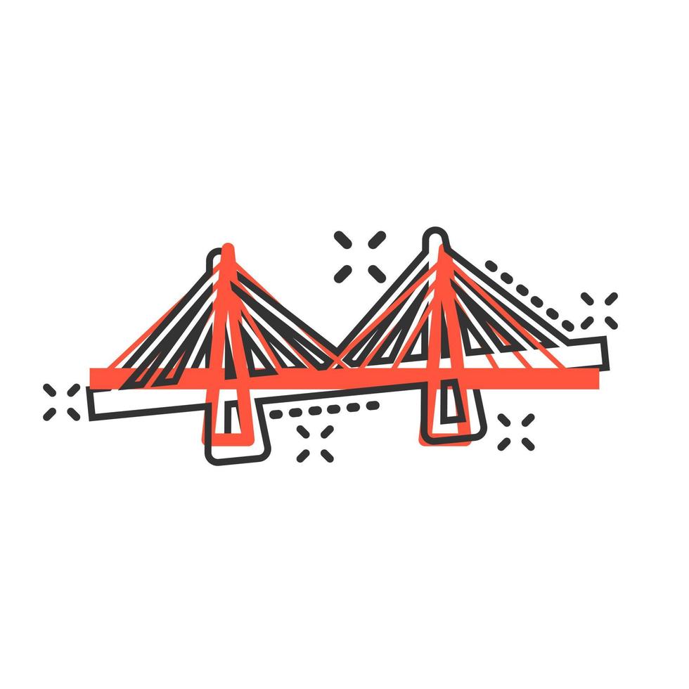 icono de signo de puente en estilo cómico. ilustración de dibujos animados de vector de puente levadizo sobre fondo blanco aislado. efecto de salpicadura de concepto de negocio de carretera.