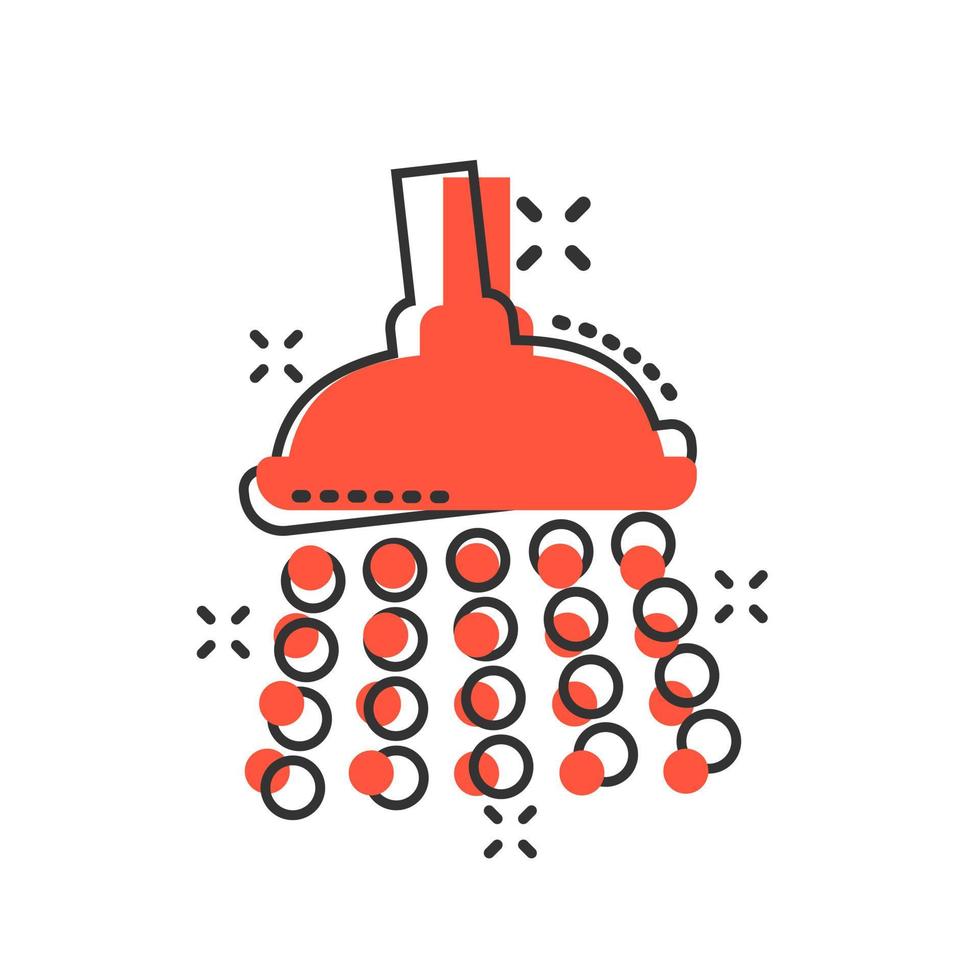 icono de signo de ducha en estilo cómico. ilustración de dibujos animados de vector de dispositivo de agua de baño sobre fondo blanco aislado. lavar el efecto de salpicadura del concepto de negocio.