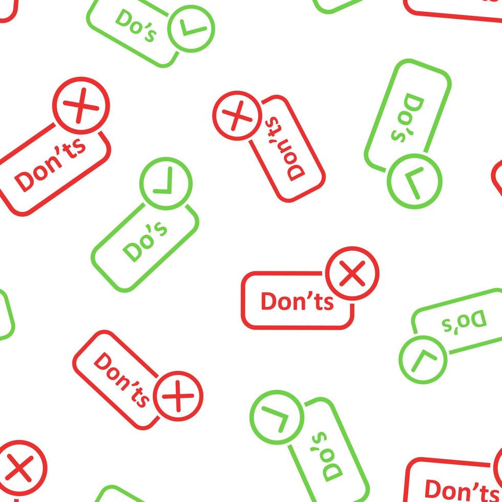 Do's and don'ts sign icon seamless pattern background. Like, unlike vector illustration on white isolated background. Yes, no business concept.