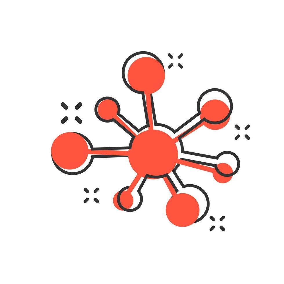 Hub network connection sign icon in comic style. Dna molecule vector cartoon illustration on white isolated background. Atom business concept splash effect.