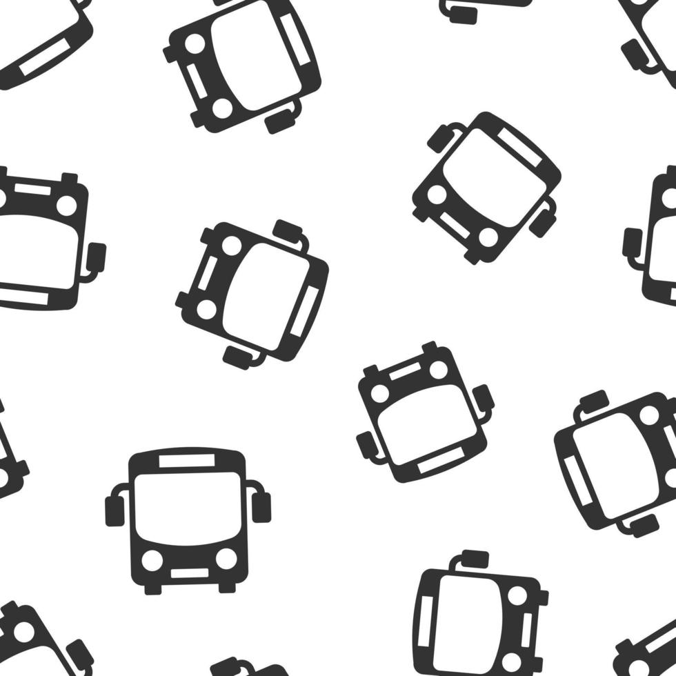 School bus icon seamless pattern background. Autobus vector illustration on white isolated background. Coach transport business concept.