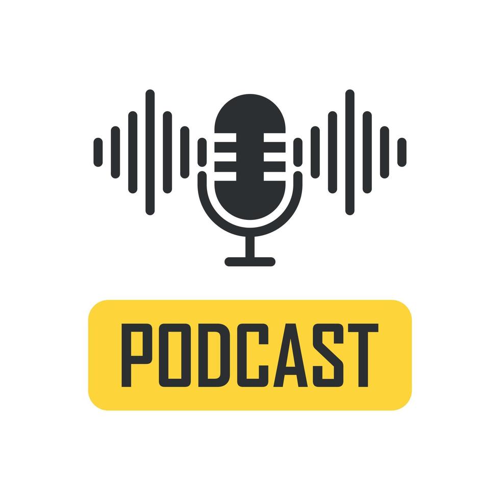 Podcast microphone icon in flat style. Audio interview vector illustration on isolated background. Studio speaker sign business concept.