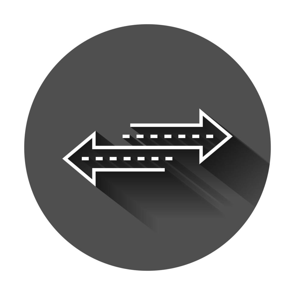 Reverse arrow sign icon in flat style. Refresh vector illustration on black round background with long shadow. Reload business concept.