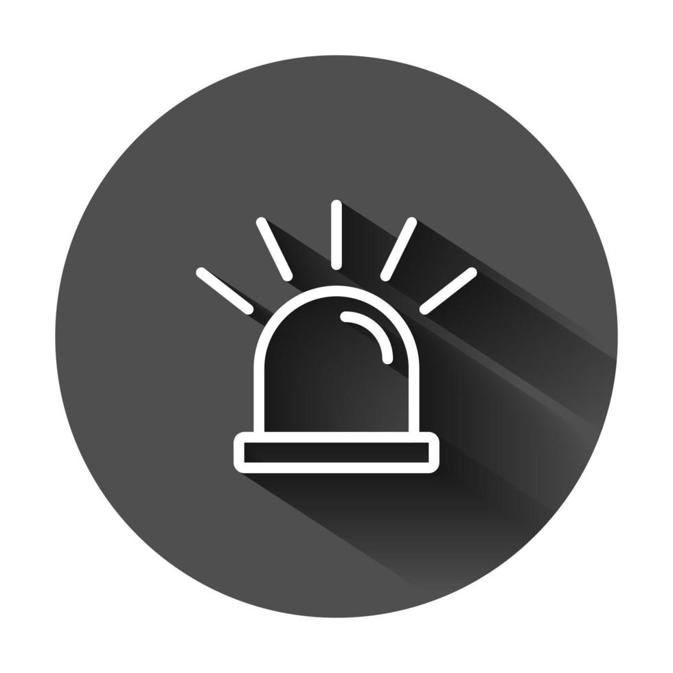 Emergency siren icon in flat style. Police alarm vector illustration on black round background with long shadow. Medical alert business concept.