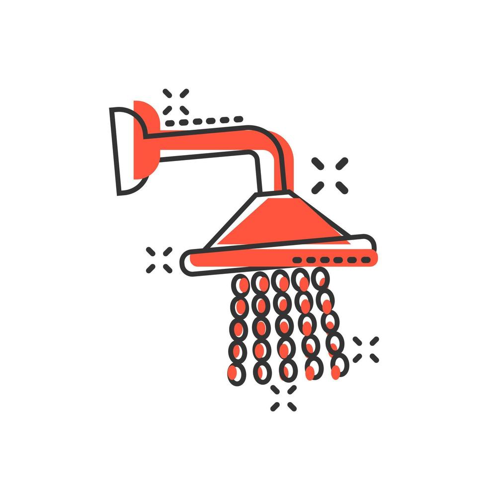 Shower sign icon in comic style. Bathroom water device vector cartoon illustration on white isolated background. Wash business concept splash effect.