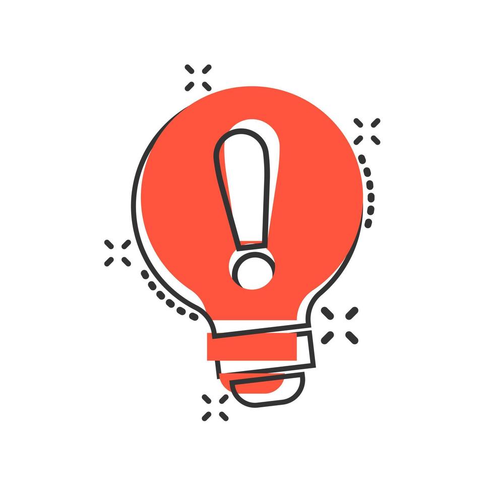 Problem solution icon in comic style. Light bulb idea vector cartoon illustration on white background. Question and answer business concept splash effect.