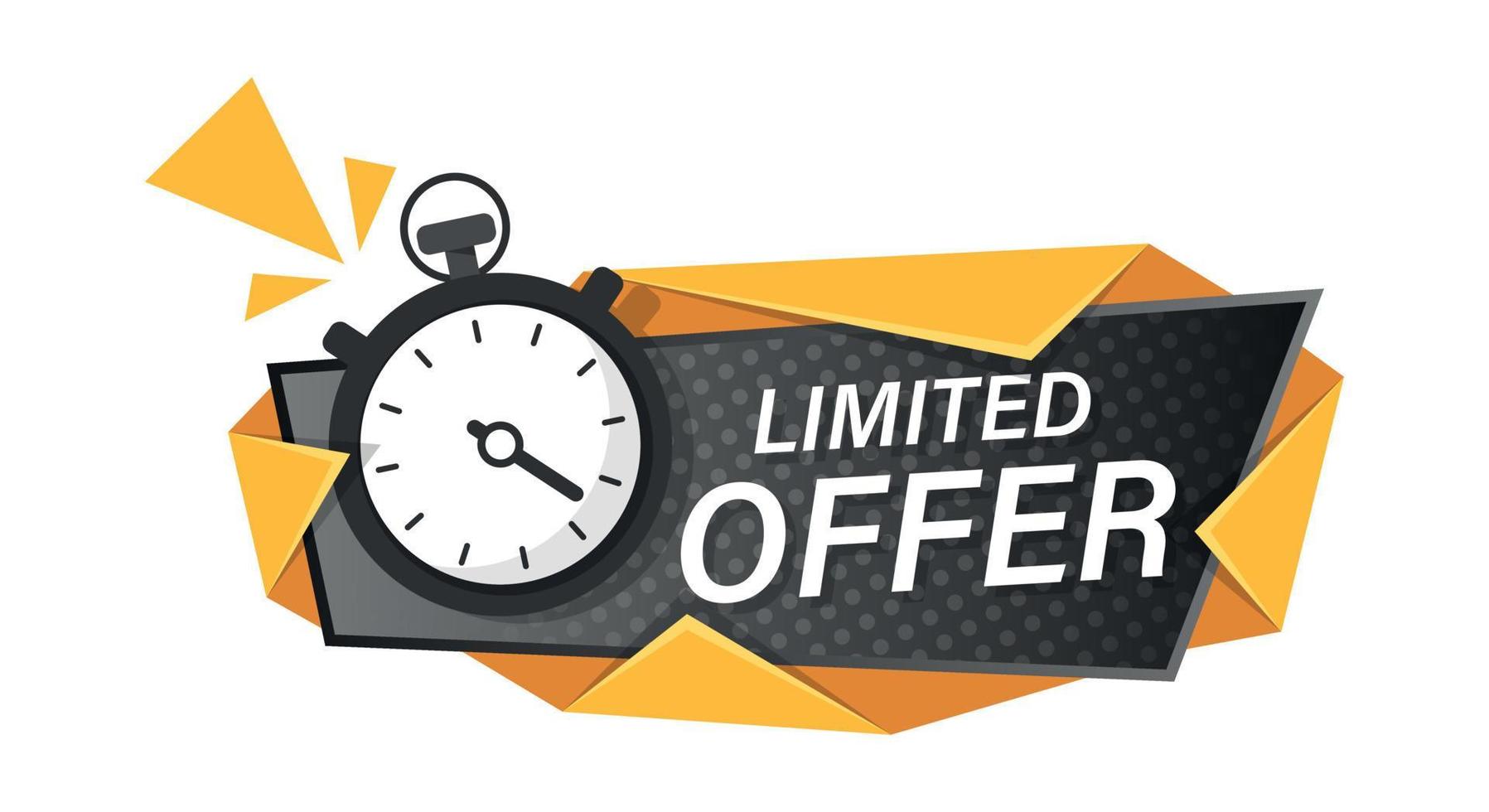 Limited offer icon in flat style. Promo label with alarm clock