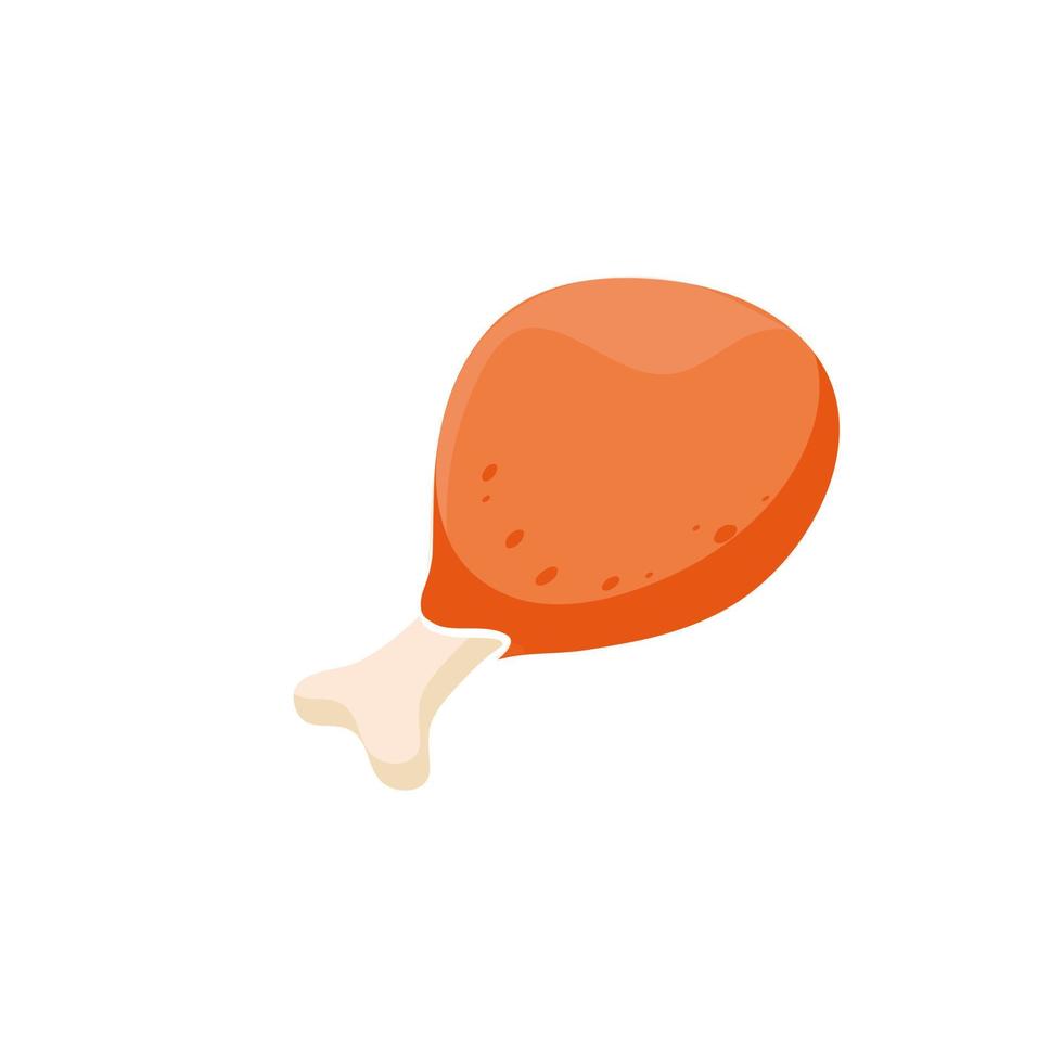 Fried chicken, chicken thighs icon, vector fried chicken icon, cute emoji with happy face, fastfood or grill menu design. Funny food happy meal for children. Kawaii food icon.