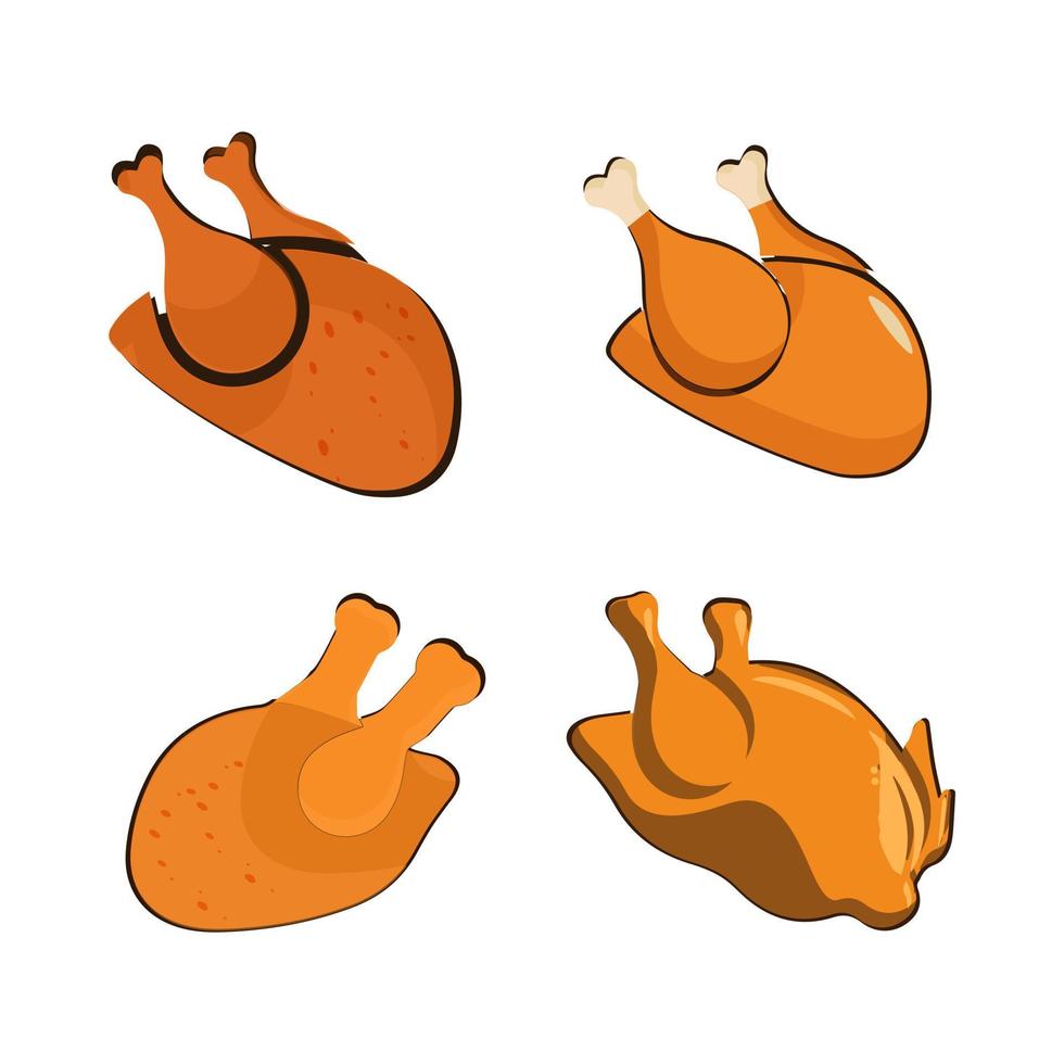 Fried chicken leg cartoon character. Roast chicken leg mascot. Vector illustration of a fried chicken icon. Whole roast chicken. Leg poultry vector emoticon.