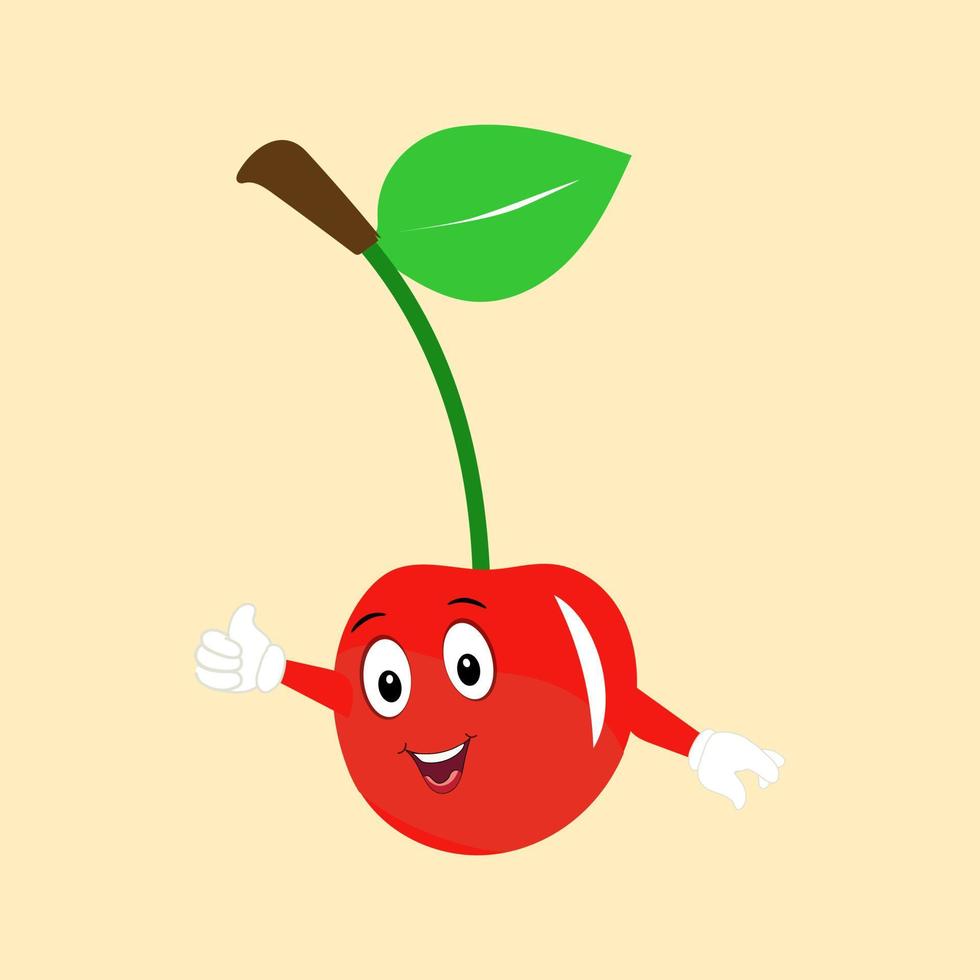 Cherry cartoon vector illustration. Cute Cherry character,  icon vector illustration. Character is cheerful with arms and legs. Set of fruits emoticon